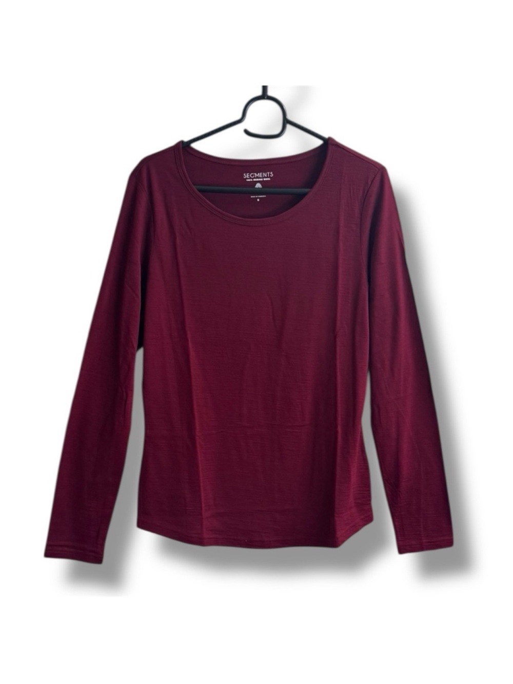 Segments 100% Merino Wool Women's Burgundy Dark Red Long Sleeve Top Base Layer